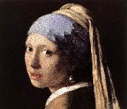 VERMEER VAN DELFT, Jan Girl with a Pearl Earring (detail) wet USA oil painting reproduction